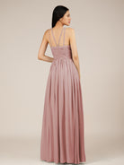 KissDress-Orinthia Dusty Rose A Line Halter Neck Chiffon Long Bridesmaid Dress with Pleats