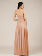 KissDress-Orinthia English Rose A Line Halter Neck Chiffon Long Bridesmaid Dress with Pleats