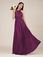 KissDress-Orinthia Fig A Line Halter Neck Chiffon Long Bridesmaid Dress with Pleats