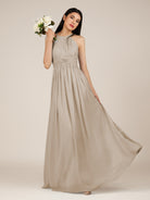 KissDress-Orinthia Frost A Line Halter Neck Chiffon Long Bridesmaid Dress with Pleats