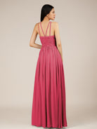 KissDress-Orinthia Fuchsia A Line Halter Neck Chiffon Long Bridesmaid Dress with Pleats