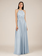 KissDress-Orinthia Ice A Line Halter Neck Chiffon Long Bridesmaid Dress with Pleats