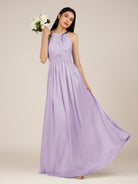 KissDress-Orinthia Lavender A Line Halter Neck Chiffon Long Bridesmaid Dress with Pleats