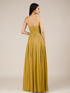 KissDress-Orinthia Marigold A Line Halter Neck Chiffon Long Bridesmaid Dress with Pleats