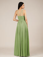 KissDress-Orinthia Matcha A Line Halter Neck Chiffon Long Bridesmaid Dress with Pleats