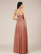 KissDress-Orinthia Mulberry A Line Halter Neck Chiffon Long Bridesmaid Dress with Pleats