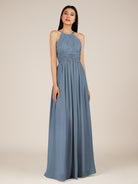 KissDress-Orinthia Neptune A Line Halter Neck Chiffon Long Bridesmaid Dress with Pleats