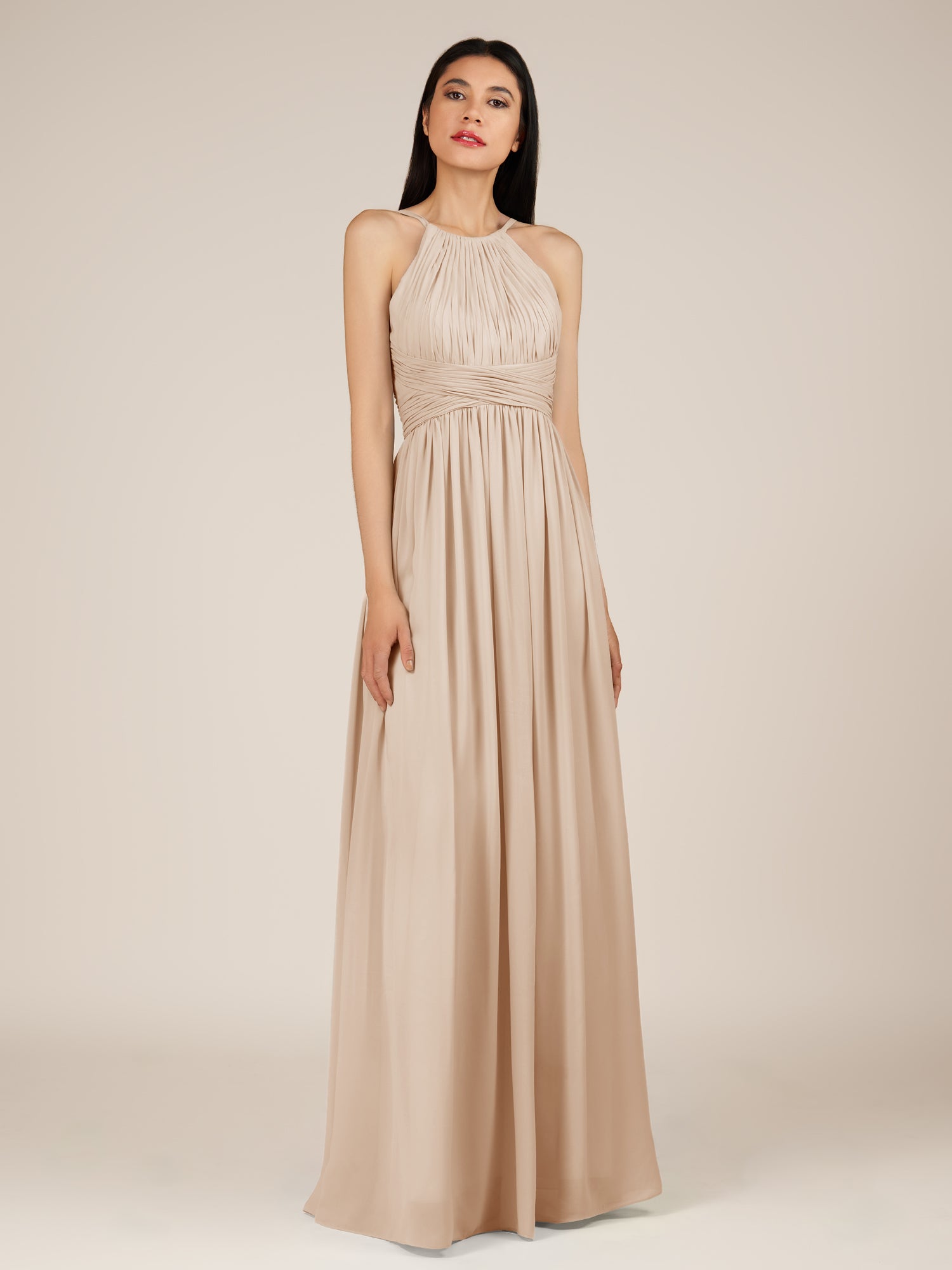 KissDress-Orinthia Pale Blush A Line Halter Neck Chiffon Long Bridesmaid Dress with Pleats