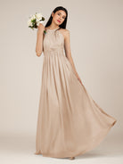 KissDress-Orinthia Pale Blush A Line Halter Neck Chiffon Long Bridesmaid Dress with Pleats