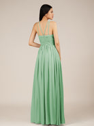 KissDress-Orinthia Pale Pistachio A Line Halter Neck Chiffon Long Bridesmaid Dress with Pleats