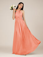 KissDress-Orinthia Rosette A Line Halter Neck Chiffon Long Bridesmaid Dress with Pleats