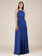KissDress-Orinthia Royal Blue A Line Halter Neck Chiffon Long Bridesmaid Dress with Pleats