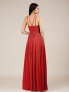 KissDress-Orinthia Ruby Red A Line Halter Neck Chiffon Long Bridesmaid Dress with Pleats