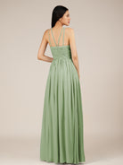 KissDress-Orinthia Sage A Line Halter Neck Chiffon Long Bridesmaid Dress with Pleats