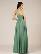 KissDress-Orinthia Sea Glass A Line Halter Neck Chiffon Long Bridesmaid Dress with Pleats