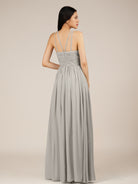 KissDress-Orinthia Silver A Line Halter Neck Chiffon Long Bridesmaid Dress with Pleats