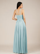 KissDress-Orinthia Sky Blue A Line Halter Neck Chiffon Long Bridesmaid Dress with Pleats