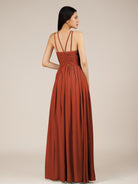 KissDress-Orinthia Spice A Line Halter Neck Chiffon Long Bridesmaid Dress with Pleats