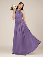 KissDress-Orinthia Tahiti A Line Halter Neck Chiffon Long Bridesmaid Dress with Pleats