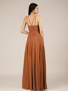 KissDress-Orinthia Terracotta A Line Halter Neck Chiffon Long Bridesmaid Dress with Pleats