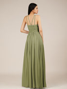 KissDress-Orinthia Thyme A Line Halter Neck Chiffon Long Bridesmaid Dress with Pleats
