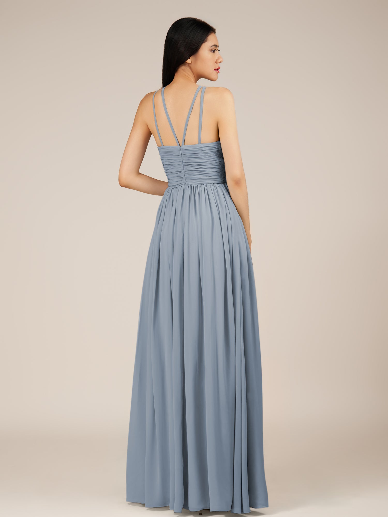KissDress-Orinthia Twilight A Line Halter Neck Chiffon Long Bridesmaid Dress with Pleats