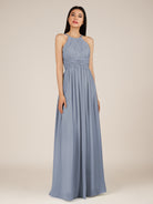 KissDress-Orinthia Twilight A Line Halter Neck Chiffon Long Bridesmaid Dress with Pleats