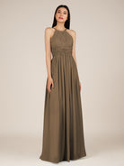 KissDress-Orinthia Willow Green A Line Halter Neck Chiffon Long Bridesmaid Dress with Pleats