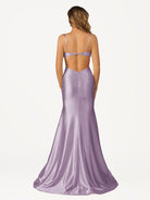 Palmyra | Mermaid V Neck Blue Satin Cut - out Waist Prom Dresses - KissProm