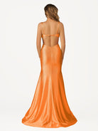 Palmyra | Mermaid V Neck Blue Satin Cut - out Waist Prom Dresses - KissProm