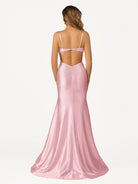 Palmyra | Mermaid V Neck Blue Satin Cut - out Waist Prom Dresses - KissProm