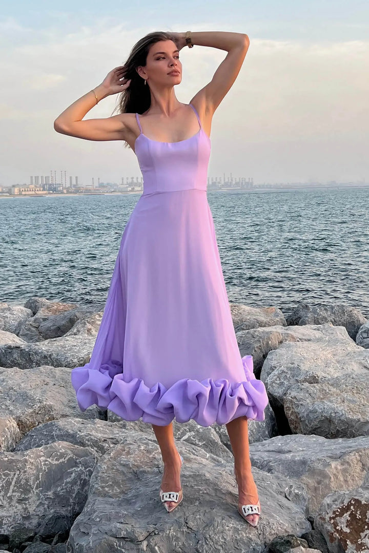 A Line Satin White Long Prom Dresses with Ruffles