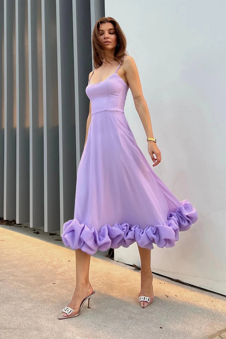 A Line Satin White Long Prom Dresses with Ruffles