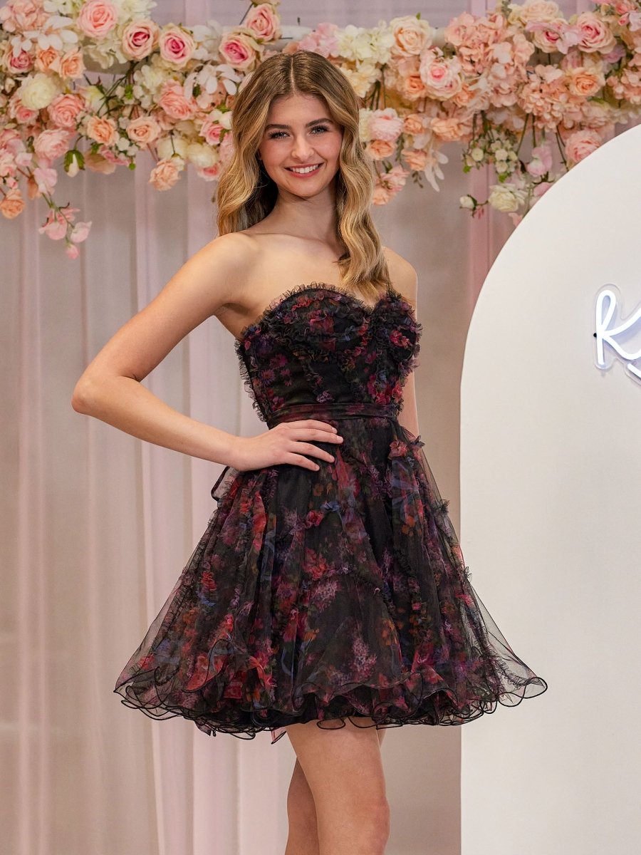 Kayla | A Line Strapless Floral Homecoming Dress - KissProm