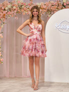 Beryl |A - Line V Neck Tiered Pinted Homecoming Dress - KissProm