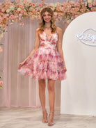 Beryl |A - Line V Neck Tiered Pinted Homecoming Dress - KissProm