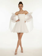 KissDress-Ronnie  A-Line Puff Long Sleeves Short Wedding Dresses With Bows
