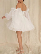 KissDress-Ronnie  A-Line Puff Long Sleeves Short Wedding Dresses With Bows