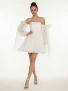 KissDress-Ronnie  A-Line Puff Long Sleeves Short Wedding Dresses With Bows