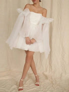 KissDress-Ronnie  A-Line Puff Long Sleeves Short Wedding Dresses With Bows
