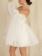 KissDress-Ronnie  A-Line Puff Long Sleeves Short Wedding Dresses With Bows