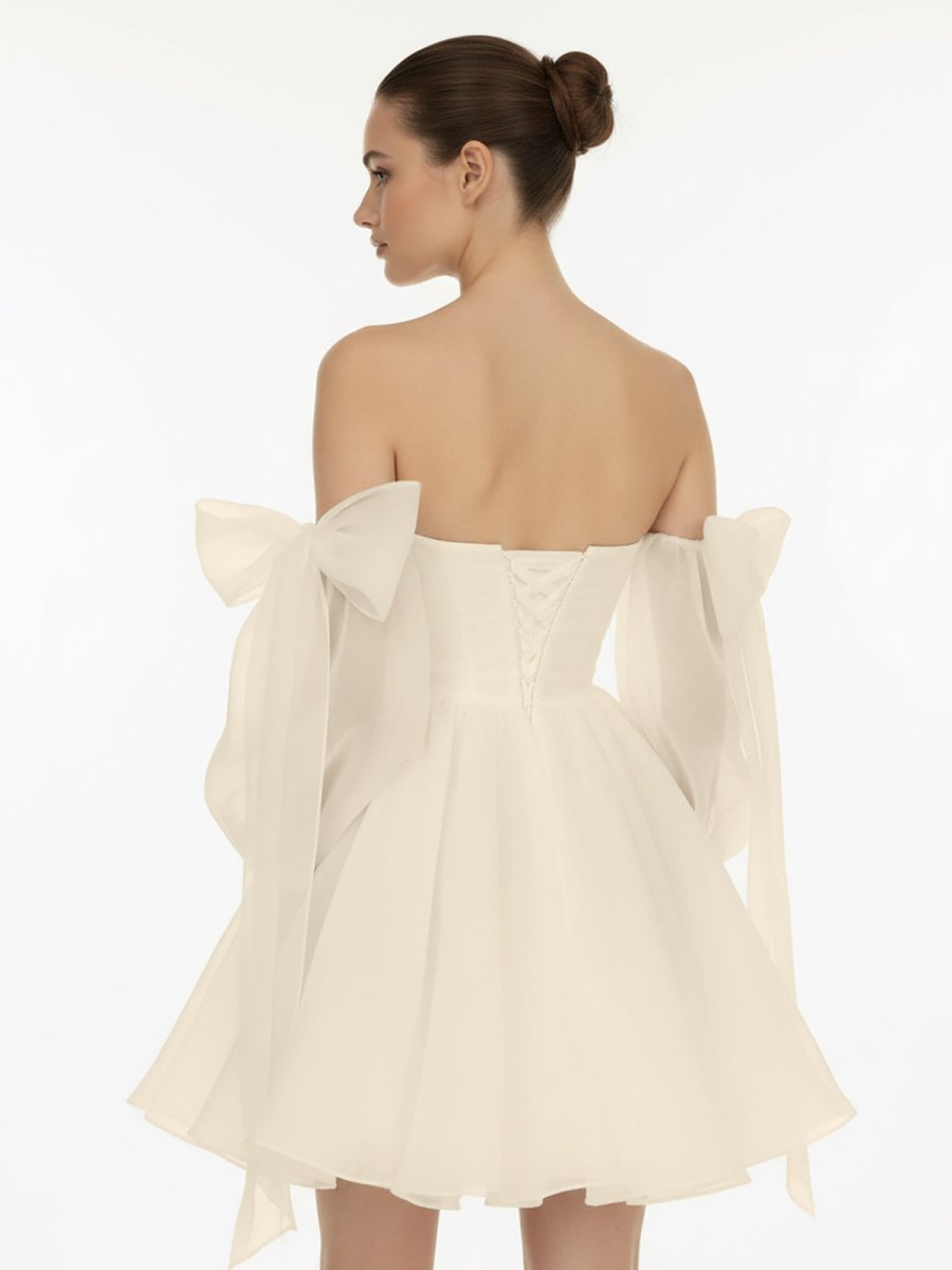KissDress-Ronnie  A-Line Puff Long Sleeves Short Wedding Dresses With Bows