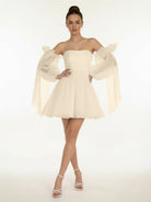 KissDress-Ronnie  A-Line Puff Long Sleeves Short Wedding Dresses With Bows