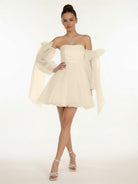 KissDress-Ronnie  A-Line Puff Long Sleeves Short Wedding Dresses With Bows