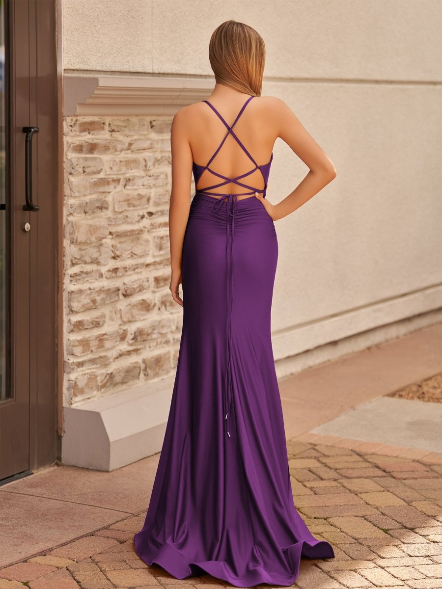 Elisabeth | Mermaid Spaghetti Straps Jersey Prom Dress with Slit - KissProm