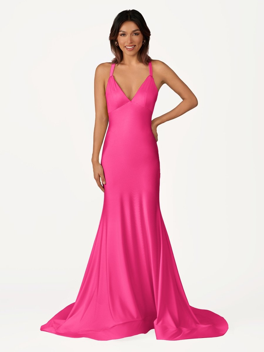 Quaylee | Yellow Mermaid V - Neck Satin Prom Dresses With Tail Evening Dress - KissProm