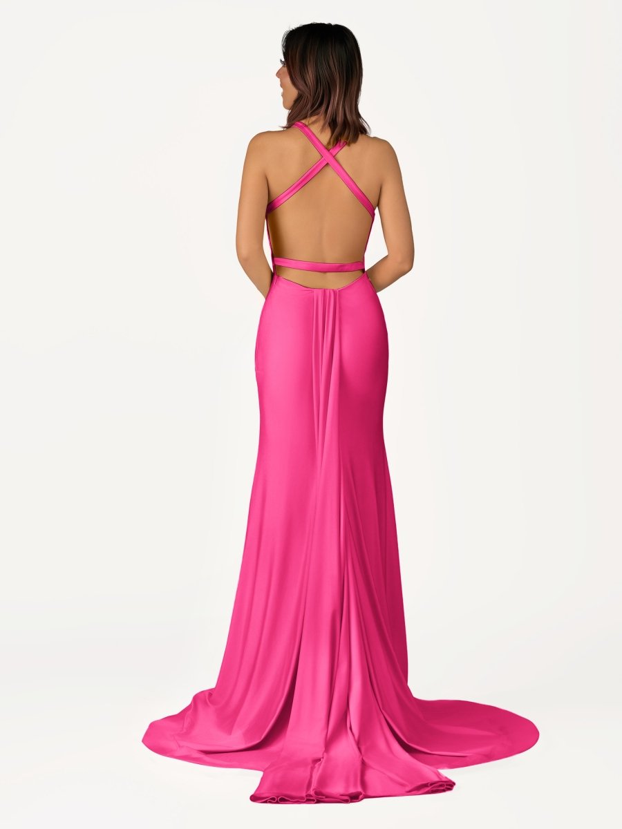 Quaylee | Yellow Mermaid V - Neck Satin Prom Dresses With Tail Evening Dress - KissProm