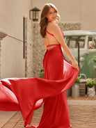 Quaylee | Yellow Mermaid V - Neck Satin Prom Dresses With Tail Evening Dress - KissProm