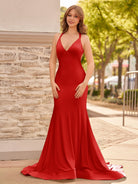 Quaylee | Yellow Mermaid V - Neck Satin Prom Dresses With Tail Evening Dress - KissProm