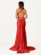 Quaylee | Yellow Mermaid V - Neck Satin Prom Dresses With Tail Evening Dress - KissProm